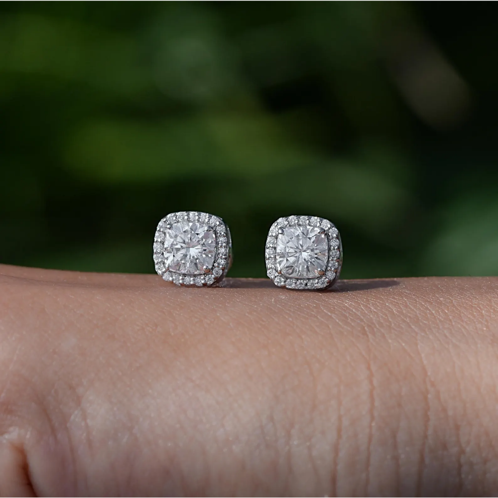 Unisex Cushion-Halo cut Earrings