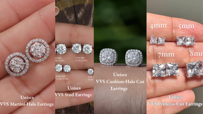 Unisex Cushion-Halo cut Earrings