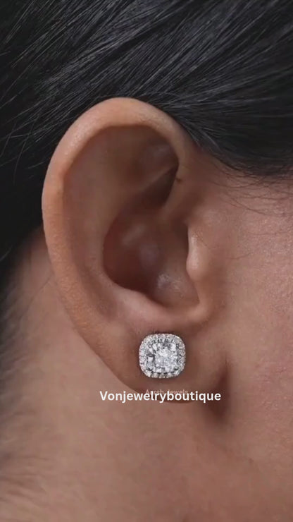 Unisex Cushion-Halo cut Earrings